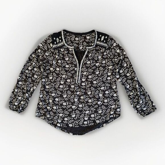 Lucky Brand Womens Sm Embroidered Floral Long Sleeve Peasant Blouse Tunic Boho - Picture 1 of 8